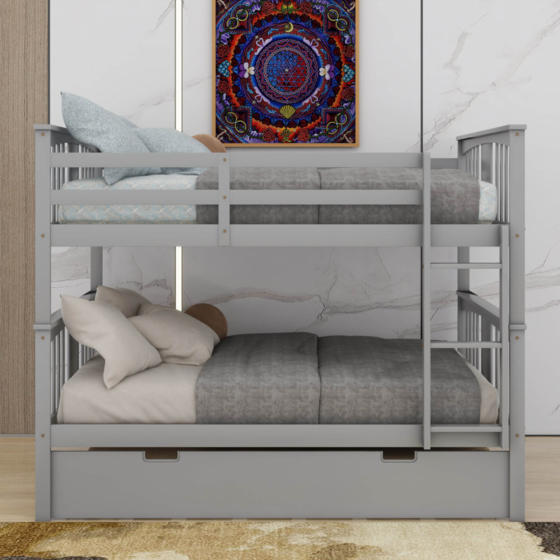Full Over Full Bunk Bed With Trundle, Grey