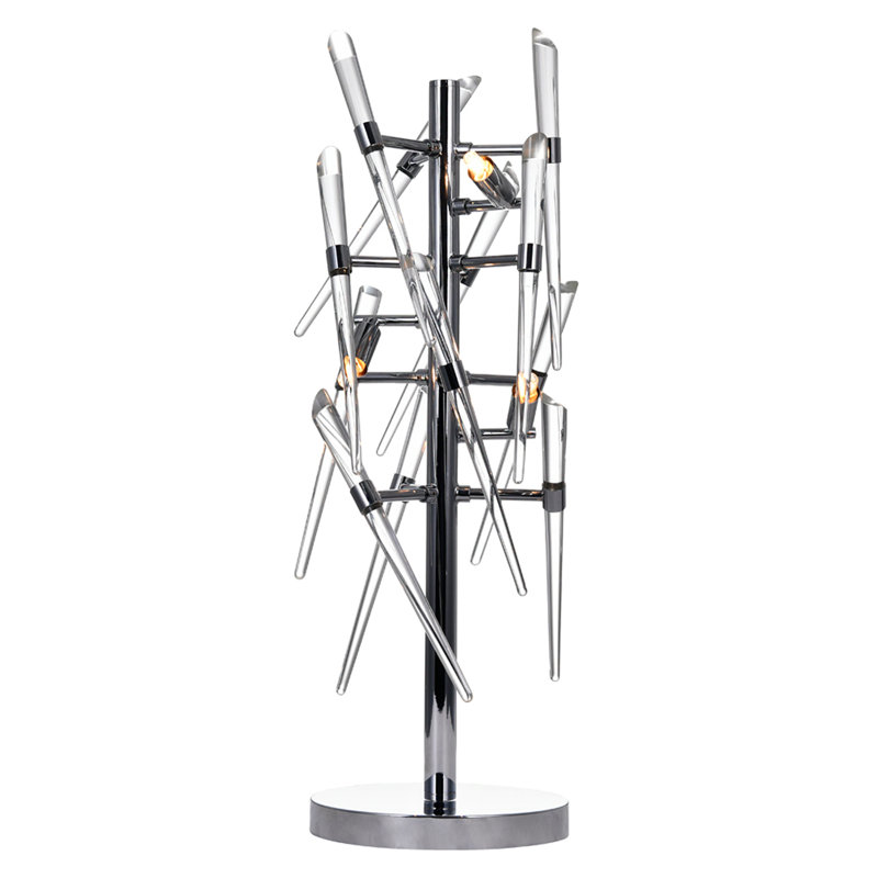 Lampe de table 3 lumières, finition chromée moderne de 25 pouces avec détails en verre transparent