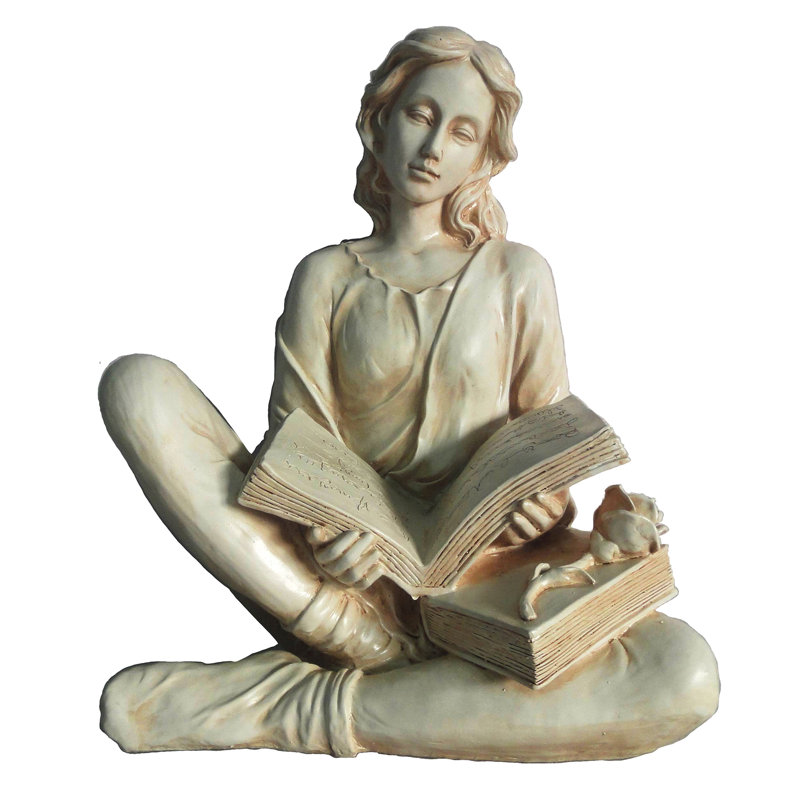 18" Beige Resin Reading Lady Garden Statue