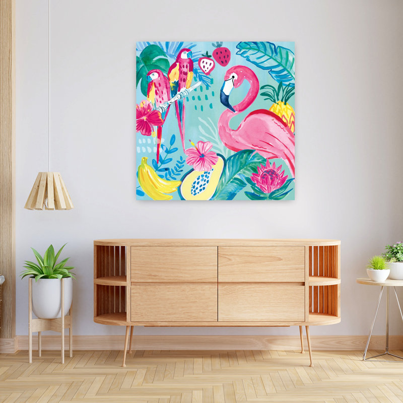 Flamants tropicaux fruités V avec art animalier, H 36 po x l 36 po
