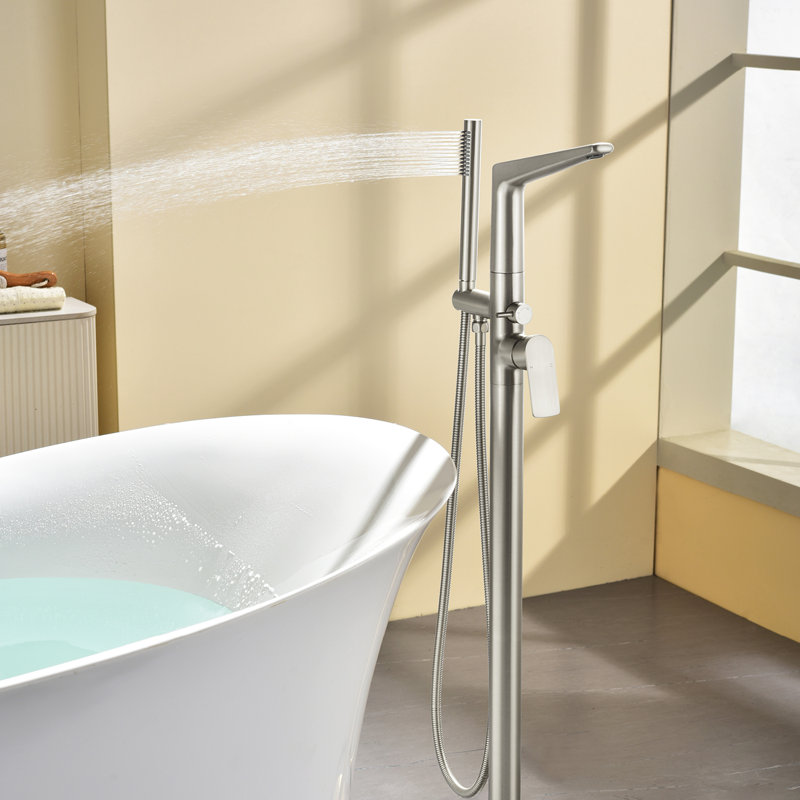 Waterfall Freestanding Bathtub Faucet Set Single Handle Floor Mount Tub Filler With Hand Free Standing Tub Faucet