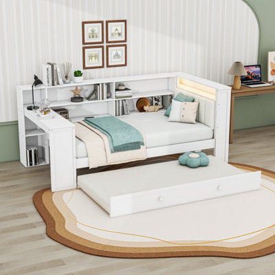 Lit de jour simple en bois avec couchette et bureau intégré