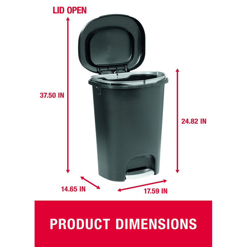 Black 13 Gallon Step-On Trash Can with Stainless Steel Pedal