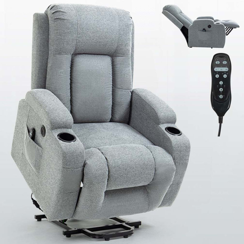 Power Lift Recliner Chair with Heavy Duty Motion Mechanism with 8-Point Vibration Massage and Lumbar Heating, Gray