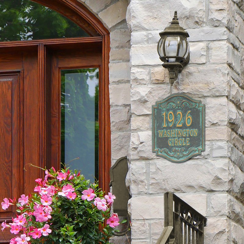 Signature Series 3-Line Wall Address Plaque, Verdigris, Bronze, Yes
