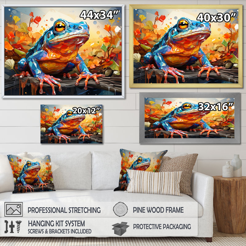 Maricevich " Colourful Frog Harmony II ", H 30 po x l 40 po x P 1,5 po, Cadre flottant doré