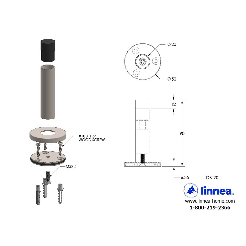 Wall Mounted Stainless Steel Baseboard Stop, Satin Black