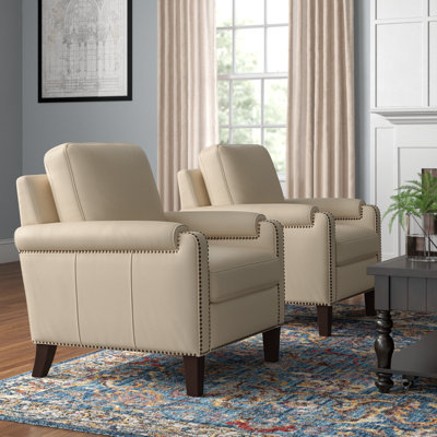 Pascarella 31.5" W Transitional Genuine Leather Club Chair with Solid Wood Legs