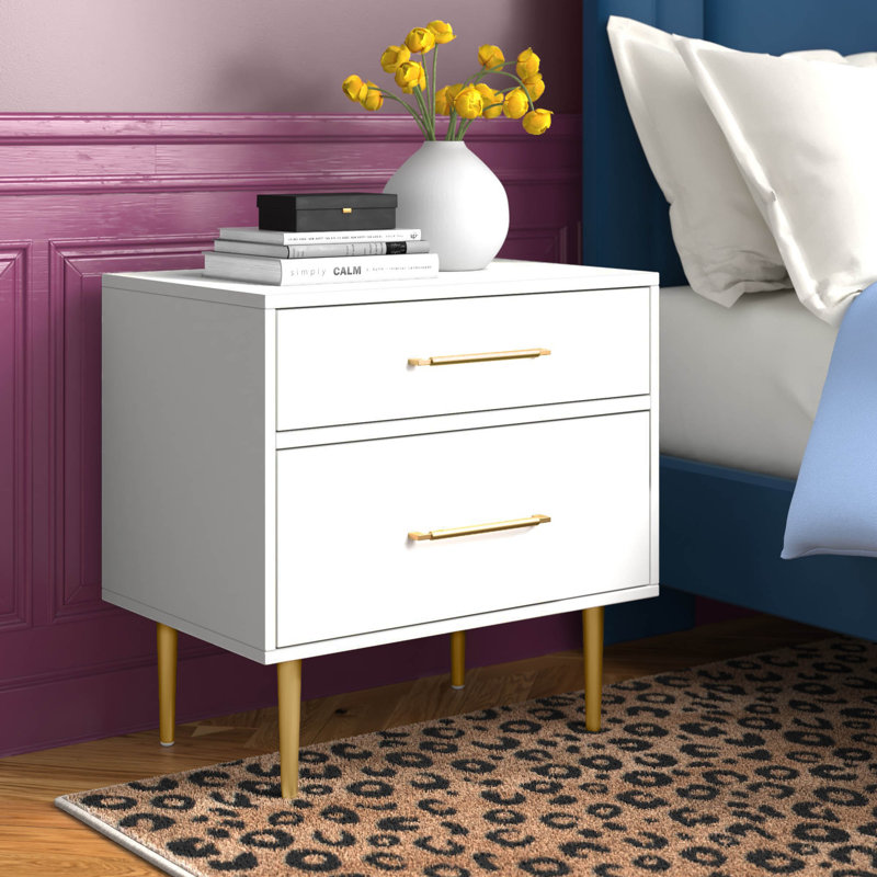 Baugh Glam Two Drawer Nightstand, White