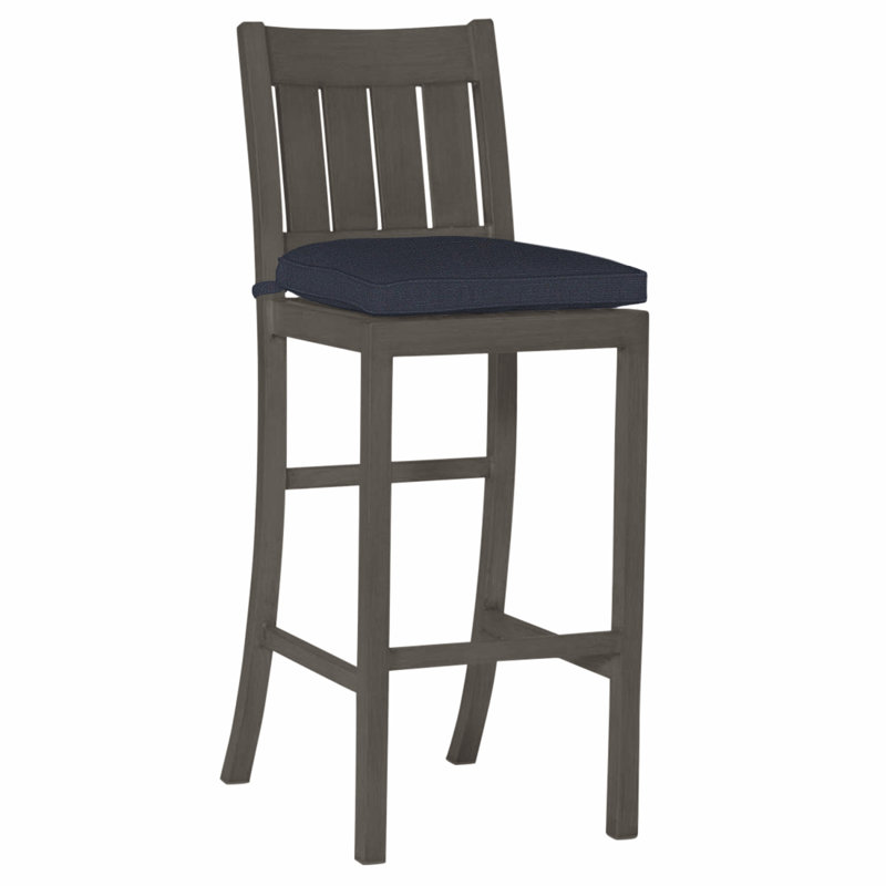 Tabouret de bar Club Wrought, Welt, Lin marine, Gris ardoise