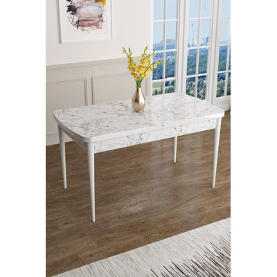 Table de salle à manger moderne en marbre avec pieds en métal, couleur blanche, 44,9 po x 30,7 po x 27,6 po | Fabrication 100% MDF durable | Conception élégante et élégante, parfaite pour les salles à manger contemporaines et les espaces de divertissement