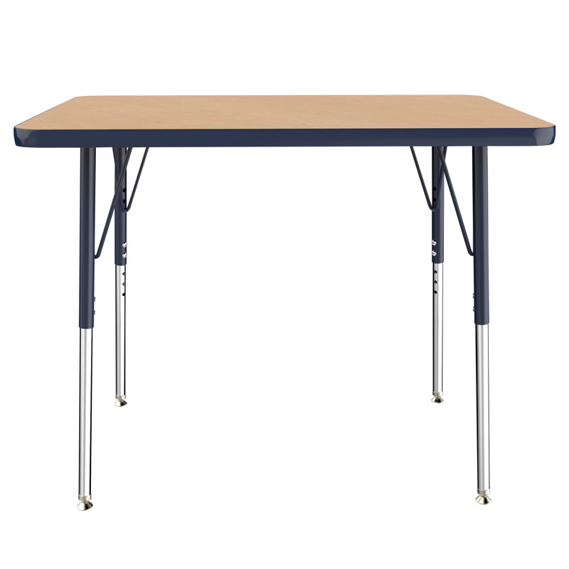 Table d'activité rectangulaire à hauteur réglable en forme de T, Érable / Bleu marine, 24 po x 36 po