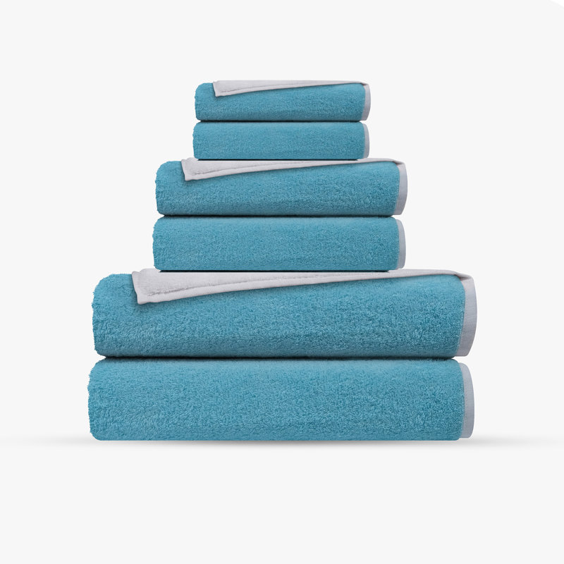 Double Face 6 pcs Turkish Towels Set, White/Seaglass