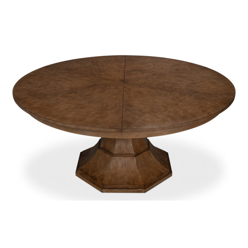 Giselle Extendable Oak Round Solid Wood Dining Table, 30"H x 66"L x 66"W