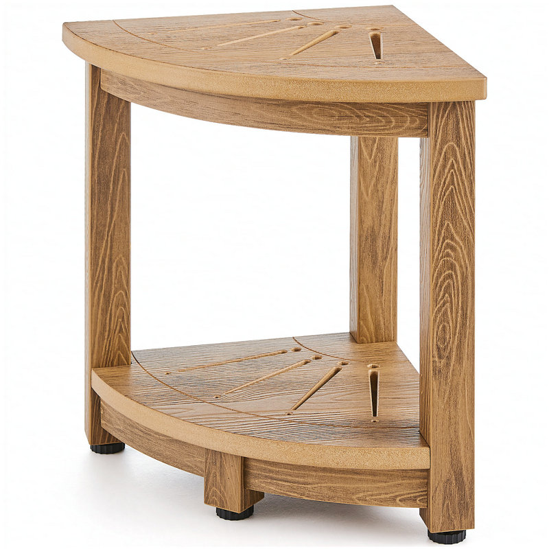 Banc de douche d'angle, hauteur 16,5 po, rayon 12,8 po, polystyrène imitation grain de bois, 350 lb avec tablette de rangement, résistant à l'eau, tabouret de douche pour la douche intérieure et extérieure, pour la salle de bain, le salon
