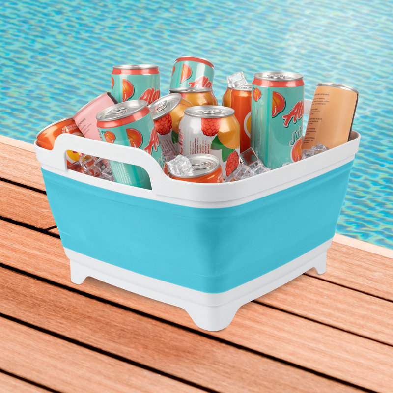 Blue and White Collapsible Polypropylene Wash Basin with Drain
