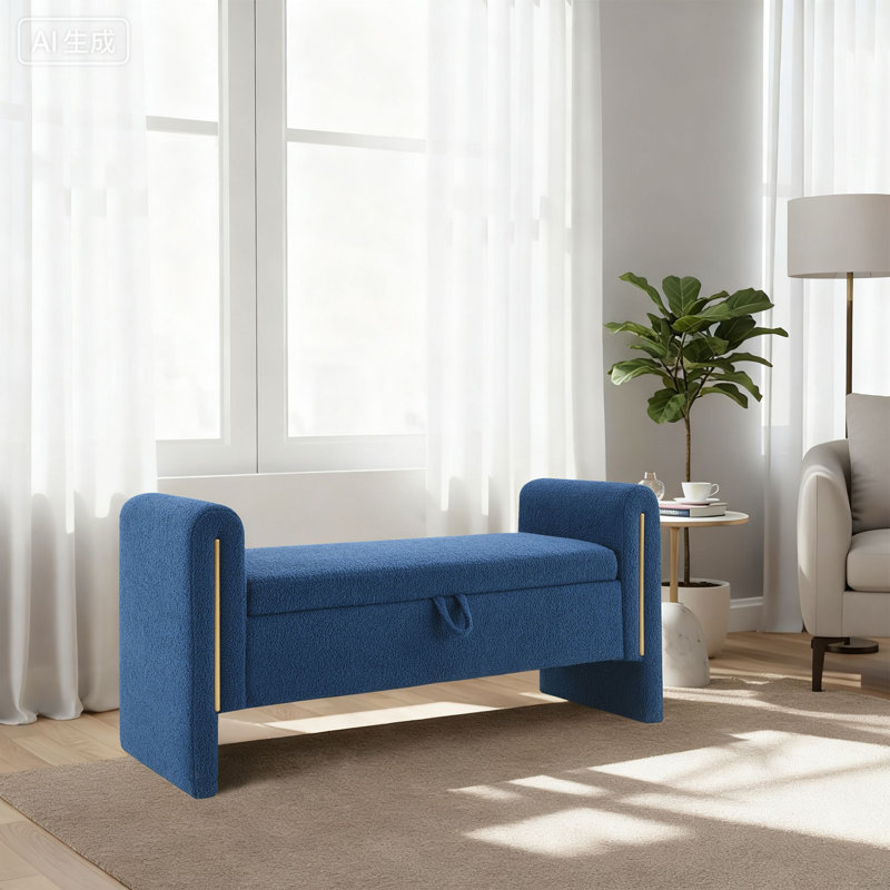 Banc de rangement en tissu Teddy, Marine