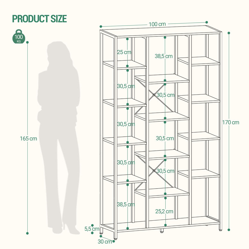 Annja 165cm H x 100cm W Metal Etagere Bookcase
