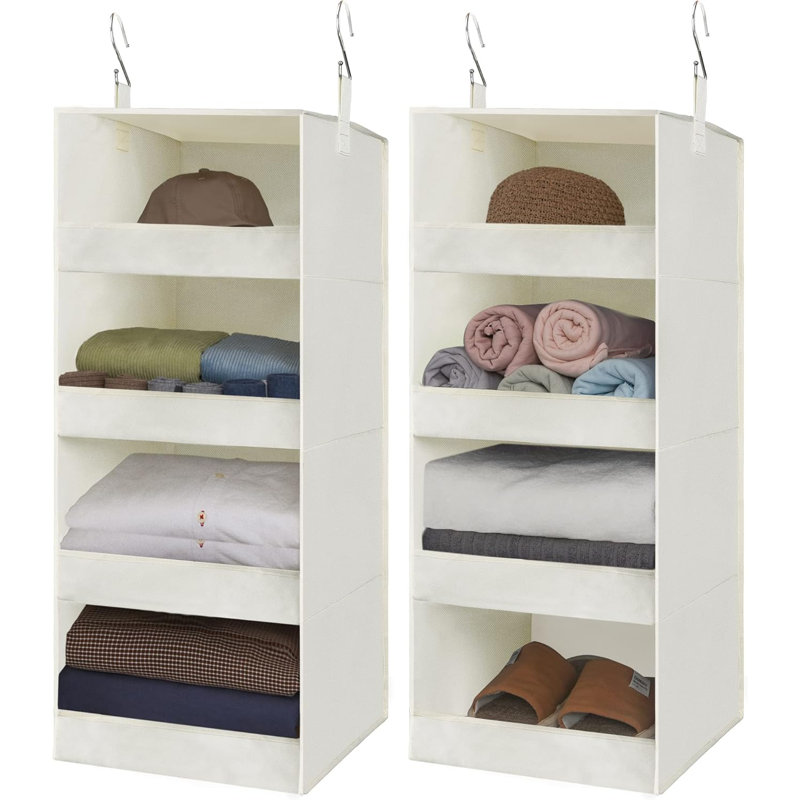 Rangement suspendu à 4 tablettes, tablettes suspendues pour garde-robe, économiseur d'espace pour la chambre à coucher et le salon, beige, paquet de 2