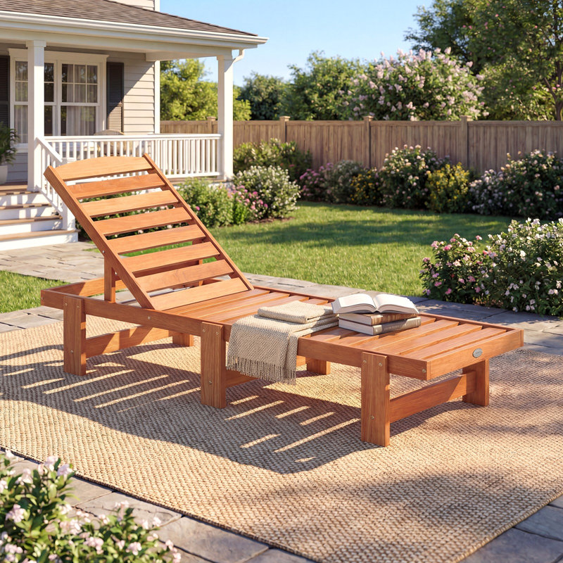 Chaise longue de patio, fauteuil inclinable d'extérieur en bois massif avec dossier réglable, 2