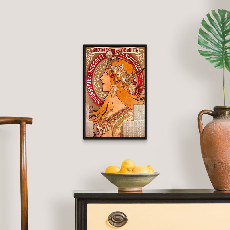 «Savonnerie de Bagnolet», affiche rétro, par Alphonse Mucha, par Alphonse Mucha, reproduction sur toile flottante, Cadre noir