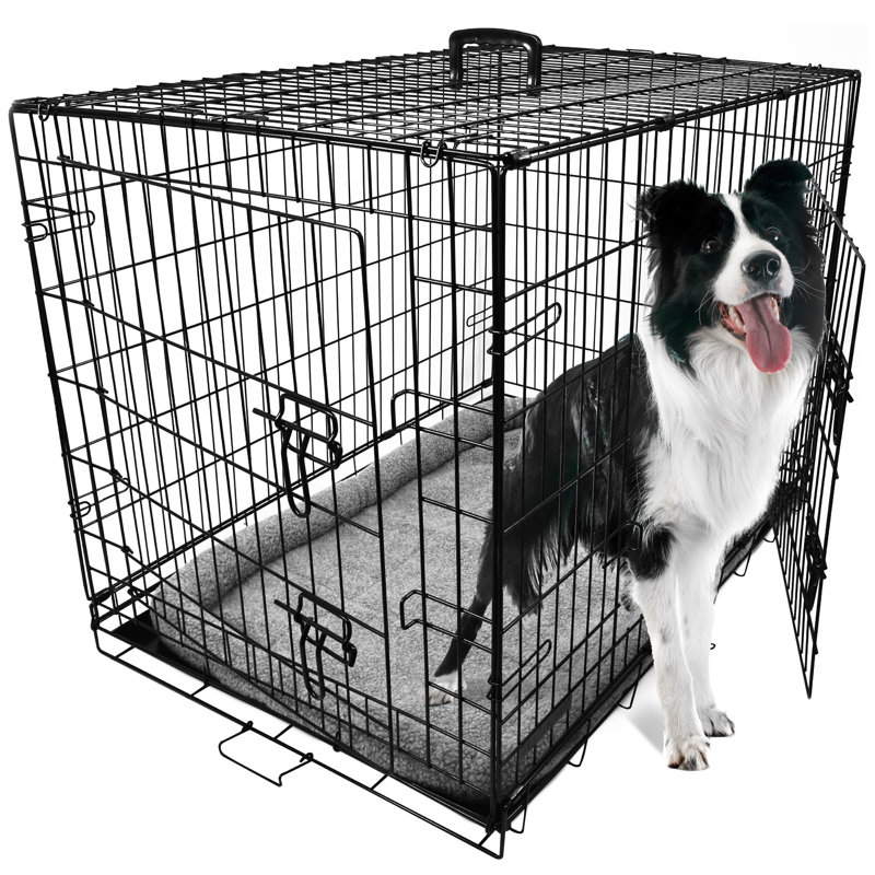 Dog Crate with Removable Tray and Bed, 66cm H x 91cm W x 60cm D