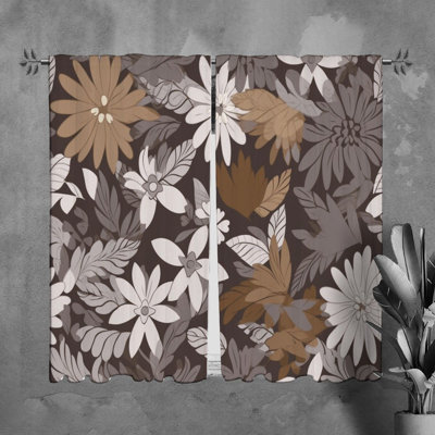 Motif floral de rideaux de fenêtre à motif brun - 6008
