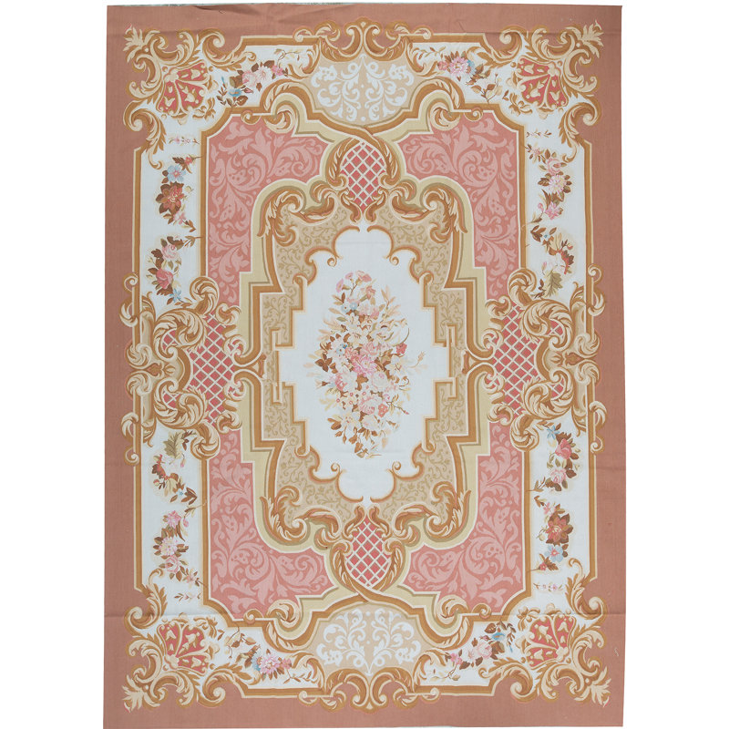 Tapis rose et ivoire noué à la main de haute qualité