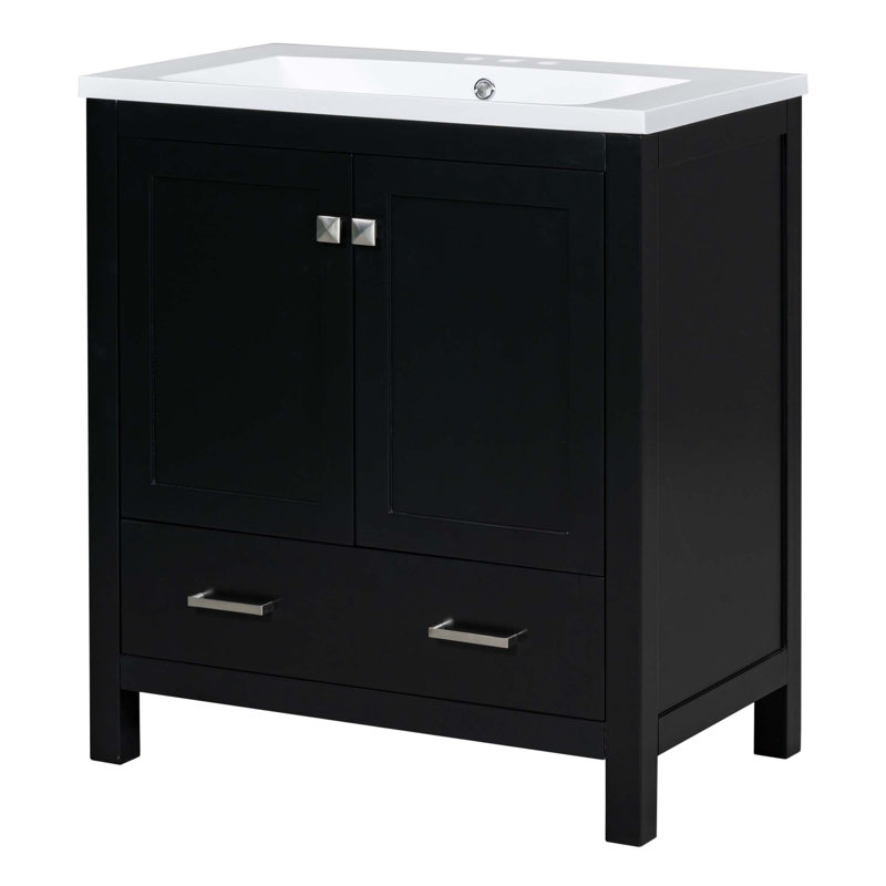 (Cabinet seulement) Base de meuble-lavabo avec 2 portes et 1 tiroir, Noir