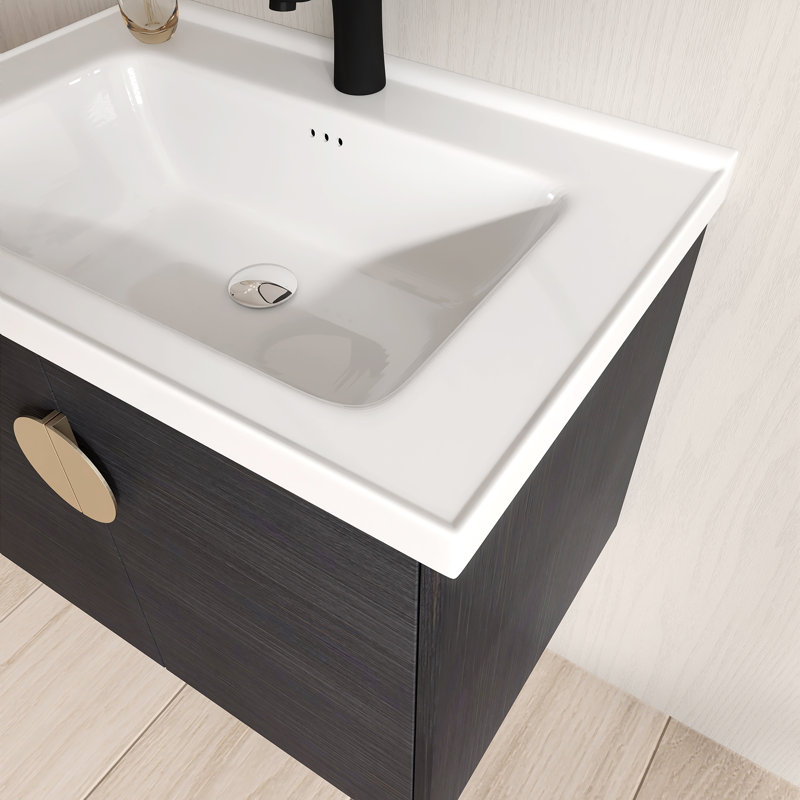 28 Inch Single Sink Wall-Mounted Bathroom Vanity With White Ceramic Sink