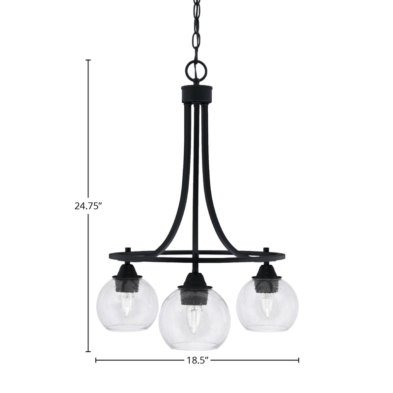 Lustre encastré 3 lumières Paramount avec fini noir mat et verre transparent 5,75 po