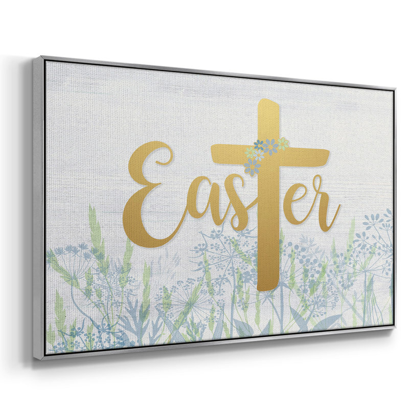 Pâques, fleurs sauvages encadrées sur toile, Encadrement argenté, H 27 po x l 41 po x P 2 po