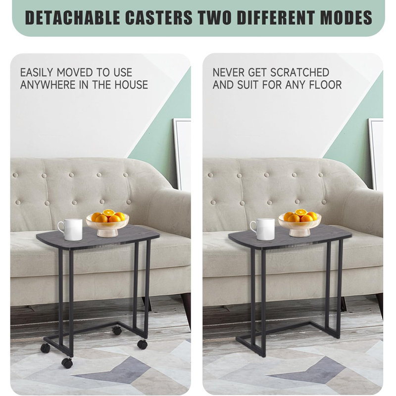 C Shape End Tables,TV Tray Couch Table With Removable Wheels,Metal Movable Sofa Side Table For Living Room,Bedroom,Black
