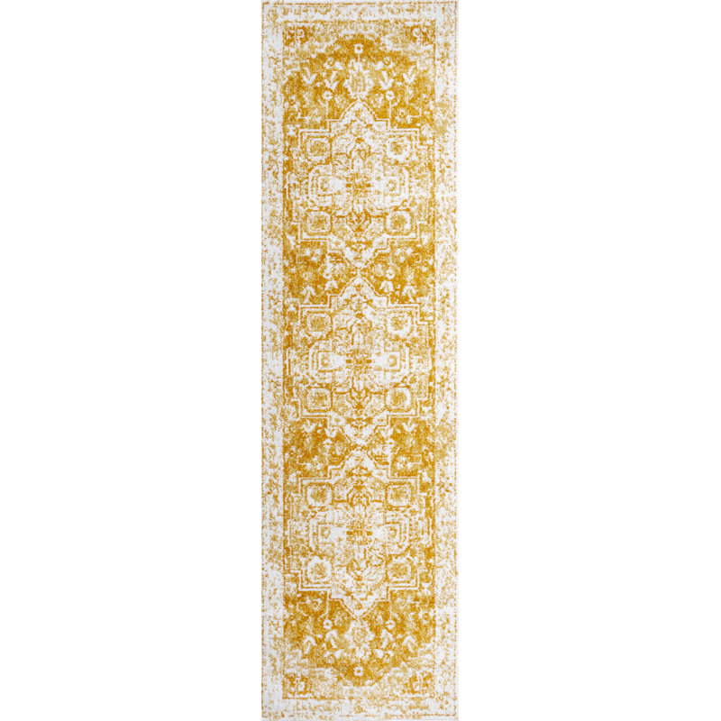 Audrey Bohemian Ornate Medallion Orange/White Rug, Runner 2'3" X 8'