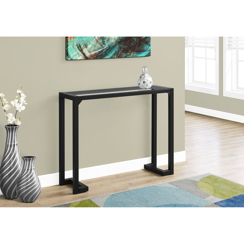 Unité de chambre à coucher étroite avec compartiment de rangement pour chambre à coucher - Fabrication en métal noir et table contemporaine en verre trempé pour le rangement de la base