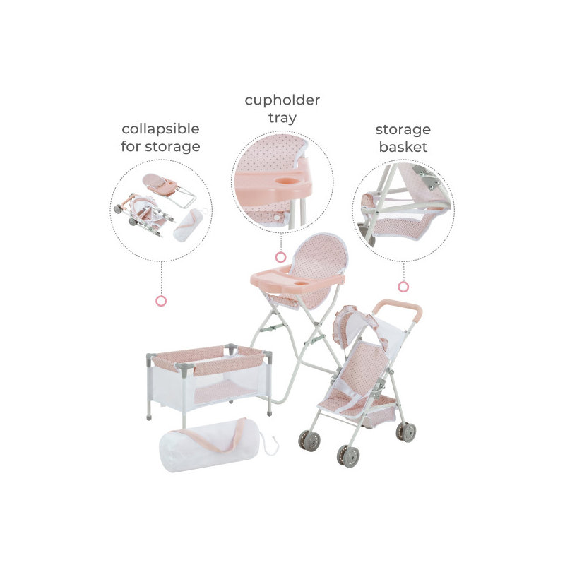 Olivia's Little World Doll Furniture Set Polka Dot Princess - Complete Set in Pink/Gray