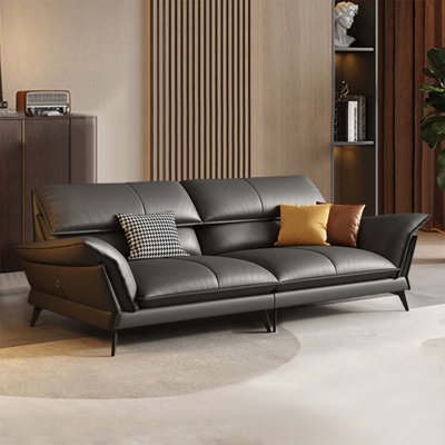 Canapé modulaire noir en cuir véritable