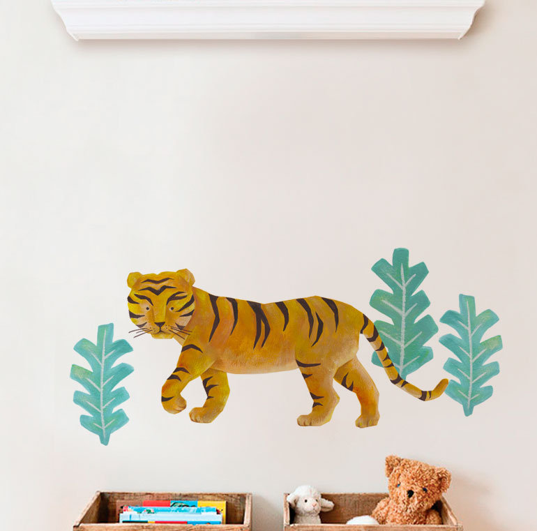 Adhésif décoratif tigers d’animaux sauvages, feuilles tropicales Barga