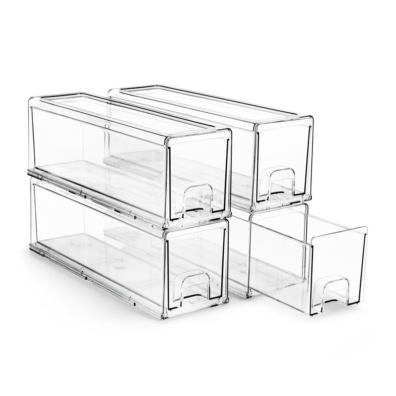 Petits tiroirs de rangement empilables transparents Sorbus - ensemble de 4 bacs de rangement en plastique avec poignées 
