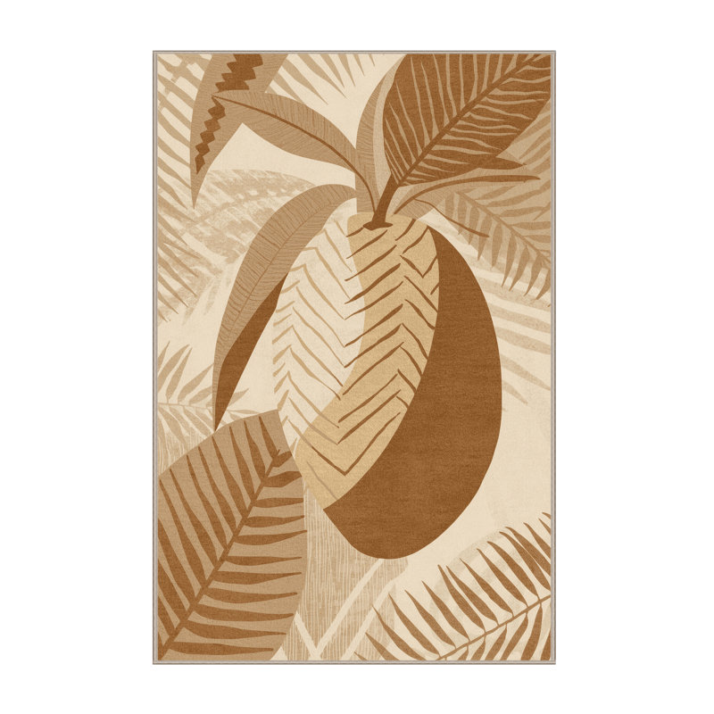Machine Washable Templeton Mango Tropical Solid Color Rug in Beige – Beige Binding, 6x9