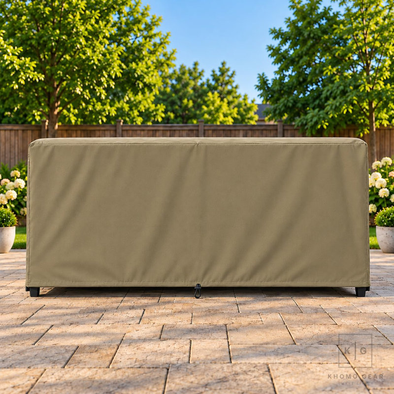 Housse de canapé de patio résistante aux intempéries avec protection en PVC respirante et durable, ourlet élastique réglable, sangles à fermeture par clic et trous