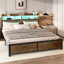 Bed Frame with LED Headboard, Metal Platform Bed Frame with USB Ports&Charging Outlets, 2 Tiers Storage Shelves-1553459875-1543599903