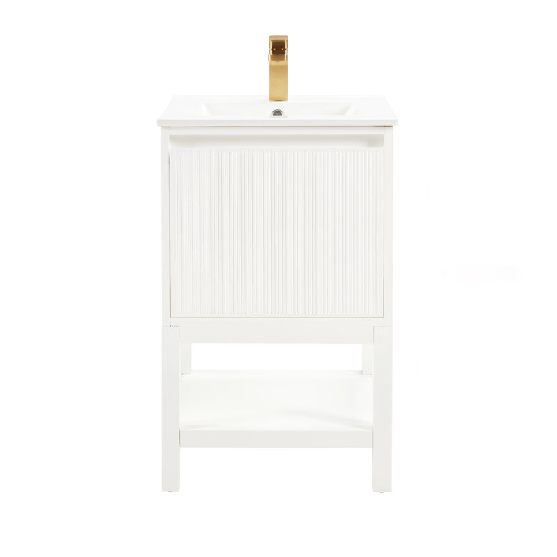 Meuble-lavabo de salle de bain en bois massif 20 po avec tablette réglable pré-assemblé - blanc, Blanc