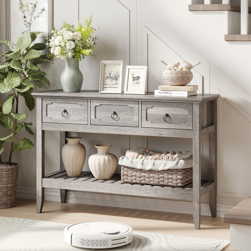 Rustic Entryway Table With Large Storage Space, Grey, Grey