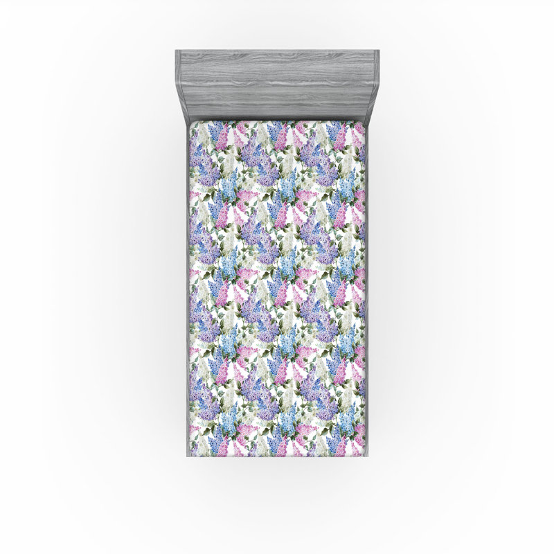 Ambesonne Fitted Sheet 2-Pack, Twin Fitted Sheet, Blue/Purple Floral