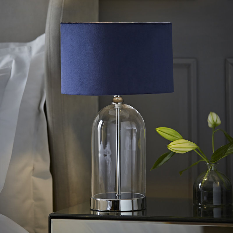 Glass Desk Lamp, Silver, Blush, 45" H x 25" W x 25" D