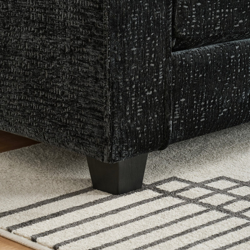 Sectional Cloud Deep Seat Couch Chenille L Shaped Sectional Sofa for Living Room 4-Seats with Movable Ottoman, Black
