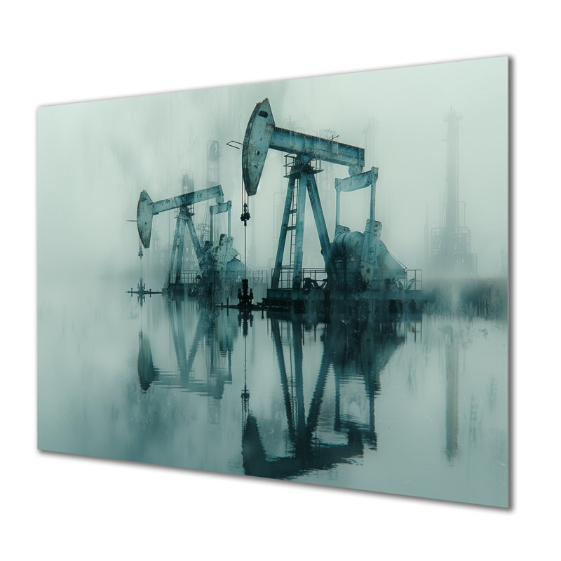 Gris gris Petrochemical Winter Texas Oil Rigs - Oil Rigs / Fields Wall Art Living Room, Métal métal