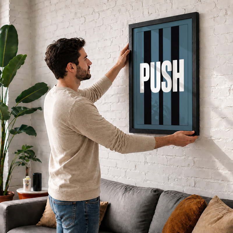Push Typography - Framed Print, A1 - 84.1 x 59.4 cm, Black