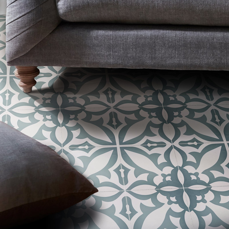 Meknes 8" x 8" Cement Patterned Wall & Floor Tile, Sage/Cream